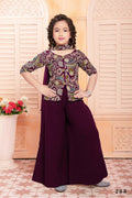 Kids Functional Designer Wine Georgette Shrara suit - Aaradhna