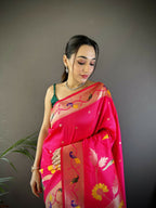 Joban Fashion Rani Pink Zari Woven Floral Motifs Soft Silk Paithani Silk Saree - Distacart
