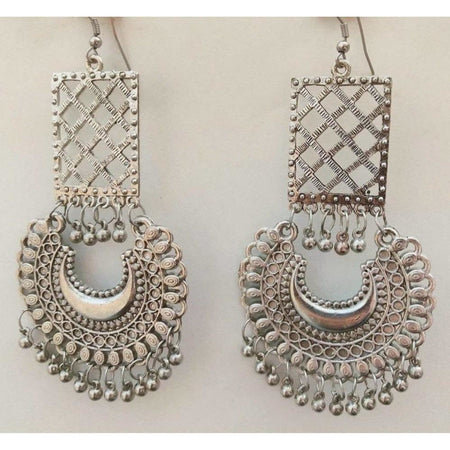 MS Fashion India Antique Silver Oxidized Vintage Chandbali Bollywood Style Earrings