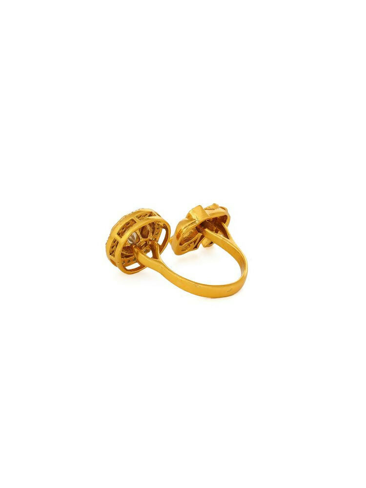 Kundan Gold plated Elephant and Round Ring - Ruby Raang