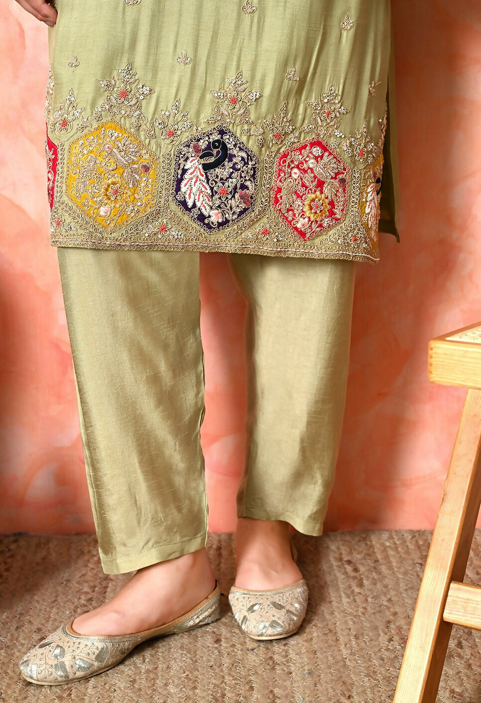 Joban Fashion Light Green Premium Pure Viscose Print Dola With Handwork Kurta Set