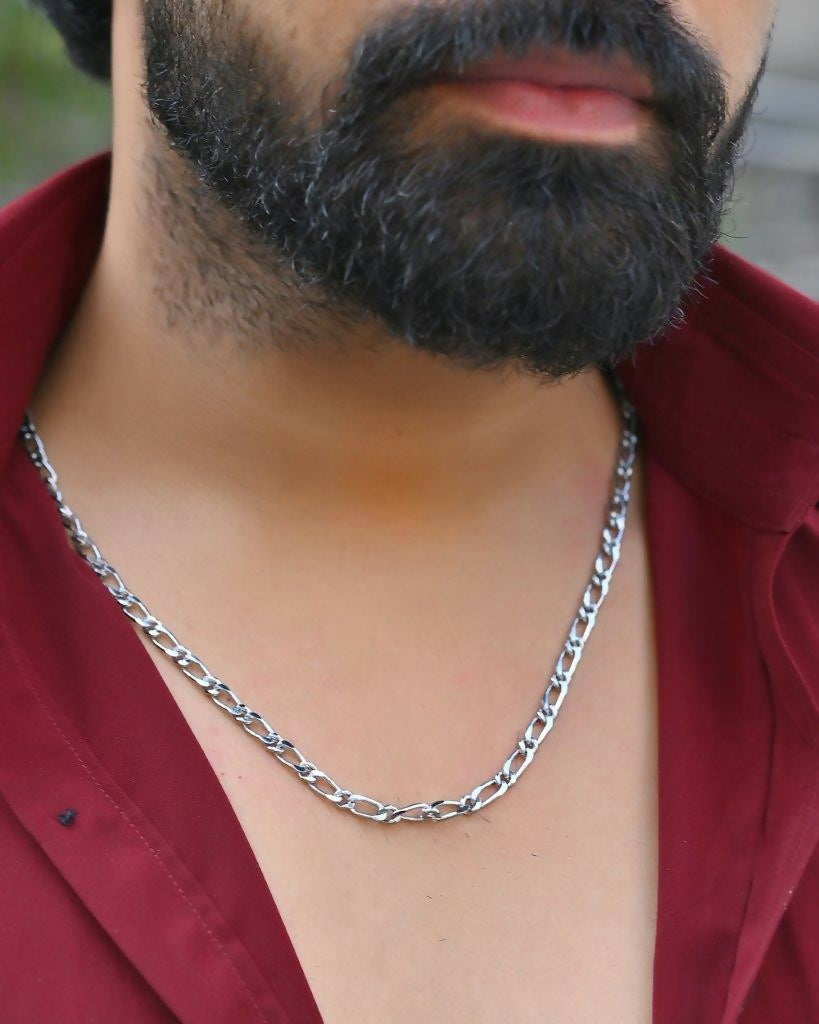 VOJ Men Silver Plated Stainless Steel Cuban Link Chain