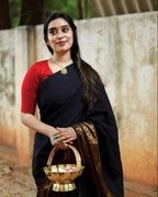DEIANA'S Beautiful Designer Golden zari Soft Lichi Silk Saree - Black