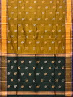 Olive and Dark Green Uppada Silk Handloom Saree with Buta Design - Global Threads
