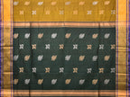 Olive and Dark Green Uppada Silk Handloom Saree with Buta Design - Global Threads