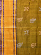 Olive and Dark Green Uppada Silk Handloom Saree with Buta Design - Global Threads