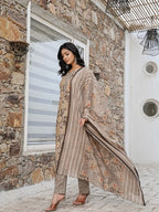 Yufta Olive Green Cotton Straight Kurta Set With Handwork - Distacart