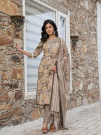 Yufta Olive Green Cotton Straight Kurta Set With Handwork - Distacart