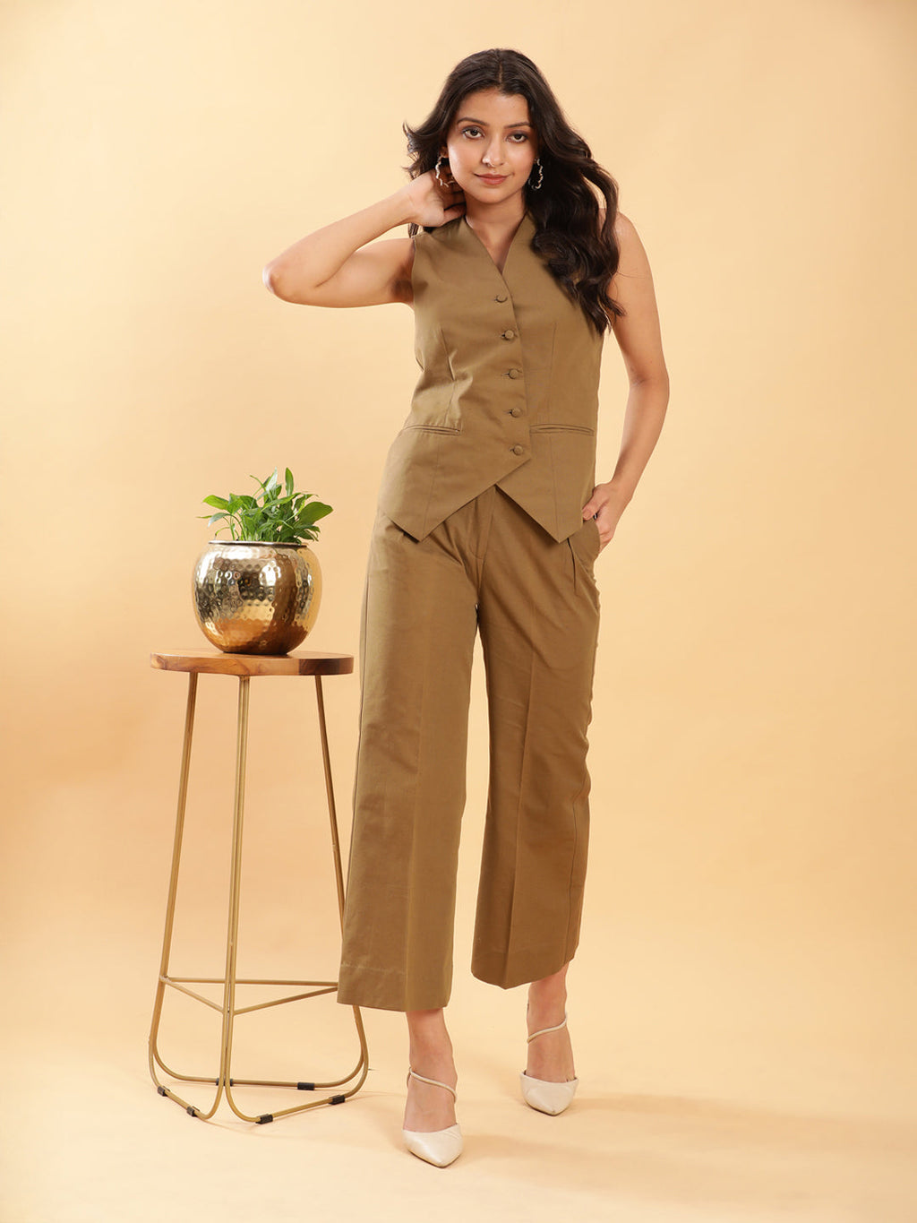 BohoJazz In-action Olive Green Tailored Waistcoat with Trousers Co-ord Set - Distacart