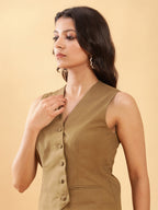 BohoJazz In-action Olive Green Tailored Waistcoat with Trousers Co-ord Set - Distacart