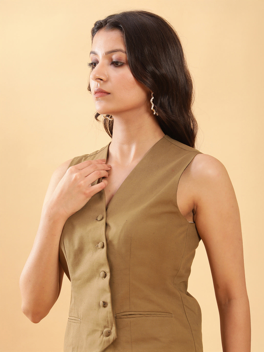 BohoJazz In-action Olive Green Tailored Waistcoat with Trousers Co-ord Set - Distacart