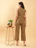 BohoJazz In-action Olive Green Tailored Waistcoat with Trousers Co-ord Set - Distacart