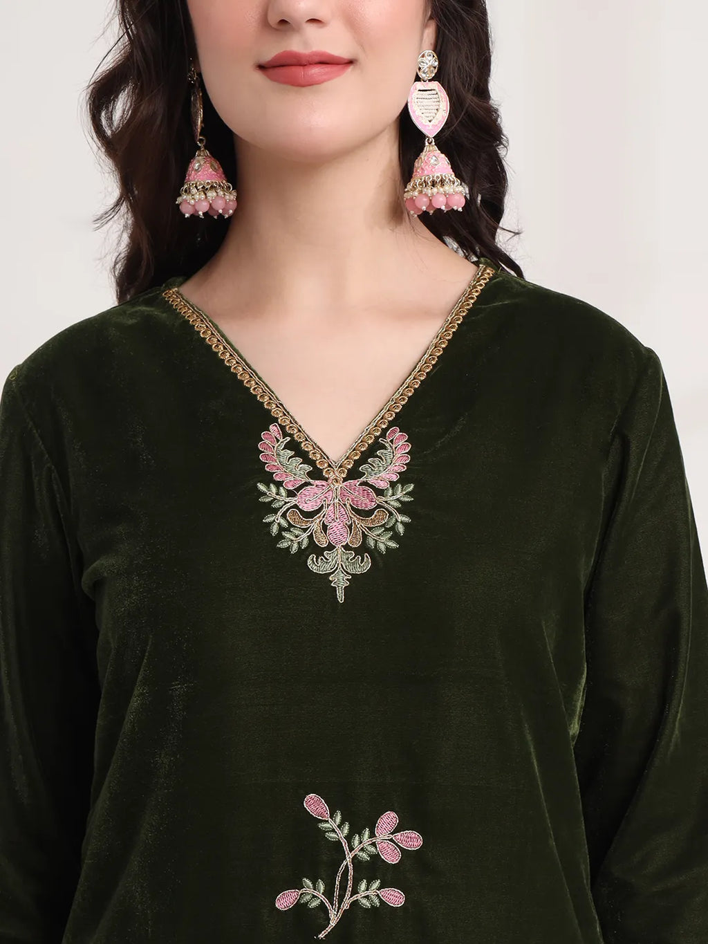 Yufta Olive Straight Embroidery Kurta And Trouser With Dupatta Set - Distacart