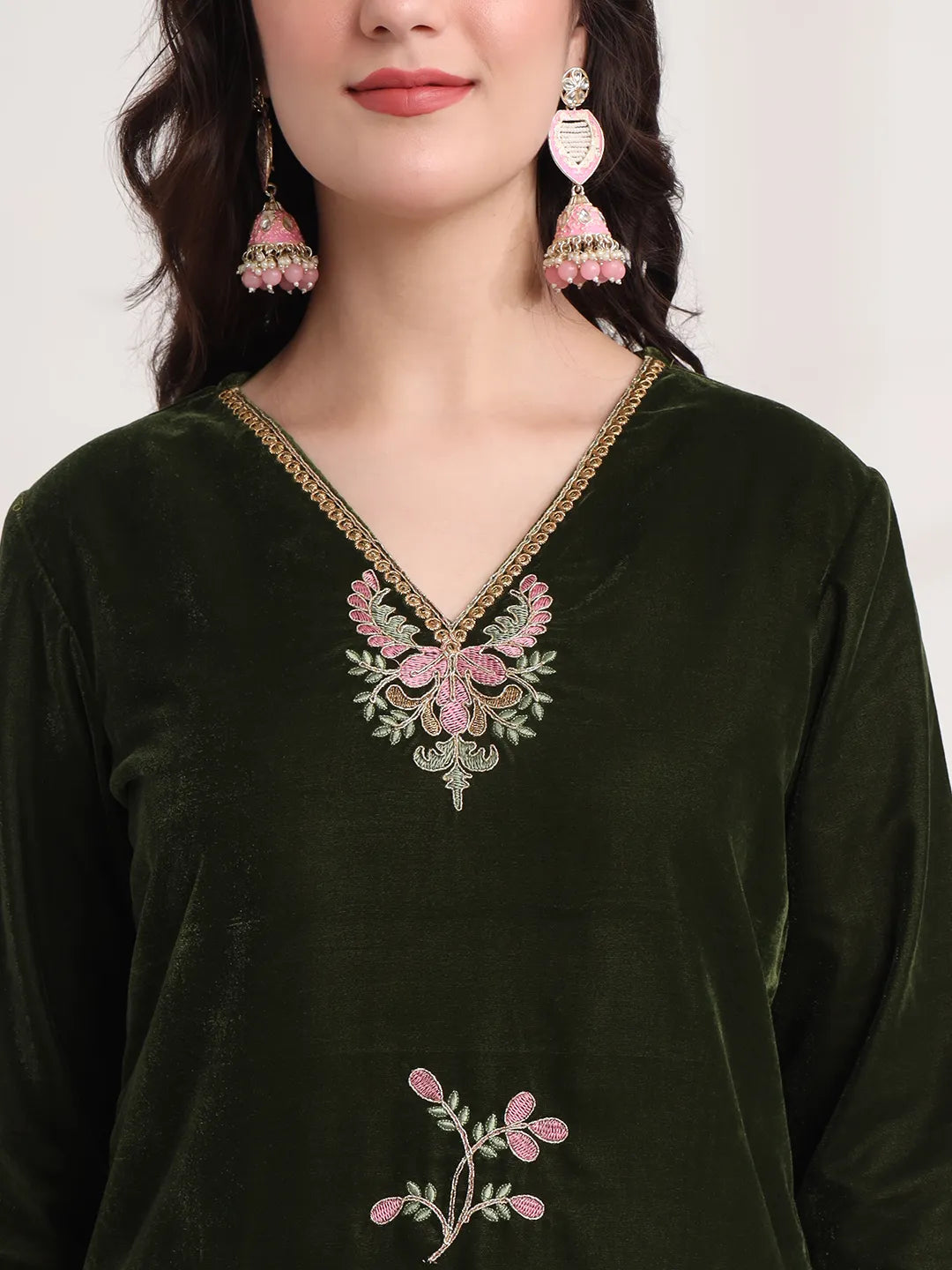 Yufta Olive Straight Embroidery Kurta And Trouser With Dupatta Set - Distacart