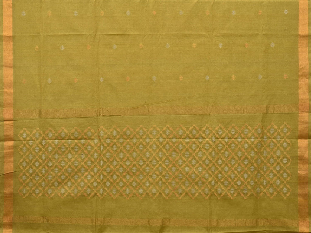 Olive Uppada Cotton Handloom Saree with Jamdani Pallu Design - Global Threads