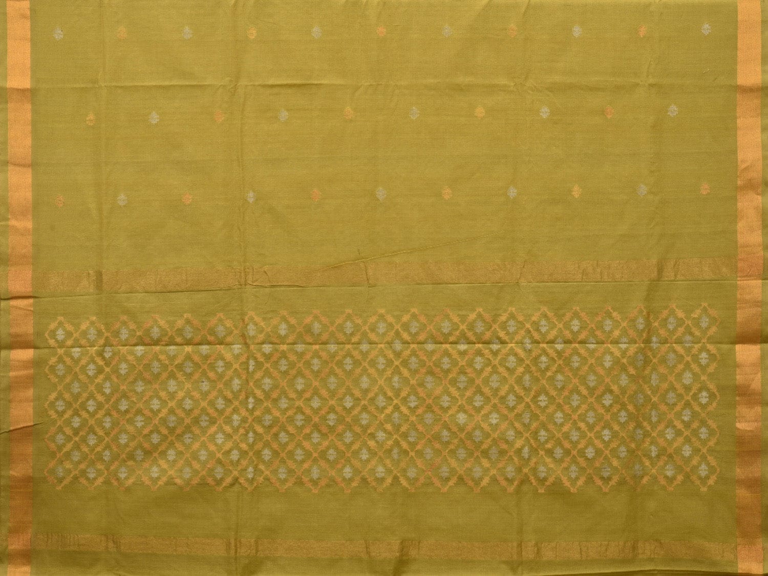 Olive Uppada Cotton Handloom Saree with Jamdani Pallu Design - Global Threads