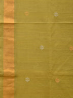 Olive Uppada Cotton Handloom Saree with Jamdani Pallu Design - Global Threads