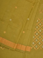 Olive Uppada Cotton Handloom Saree with Jamdani Pallu Design - Global Threads