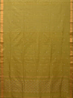 Olive Uppada Cotton Handloom Saree with Jamdani Pallu Design - Global Threads
