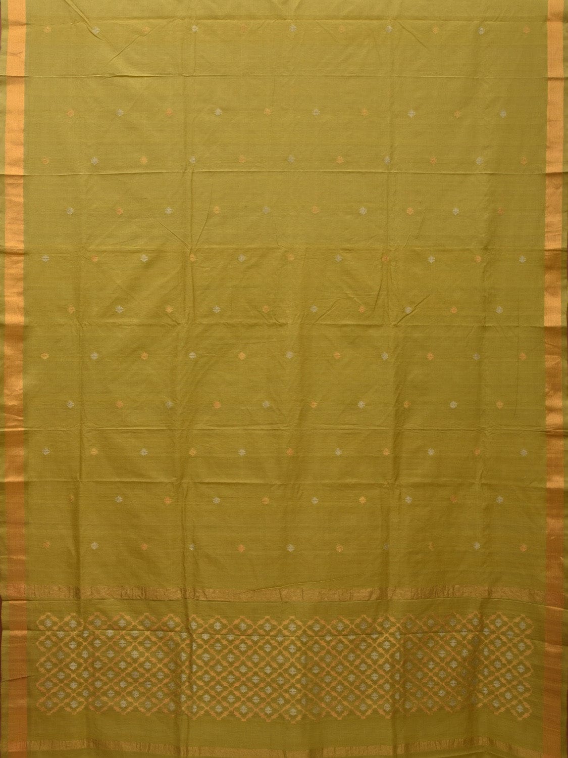 Olive Uppada Cotton Handloom Saree with Jamdani Pallu Design - Global Threads