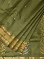 Olive Uppada Silk Handloom Saree with Karpur Pallu Design - Global Threads