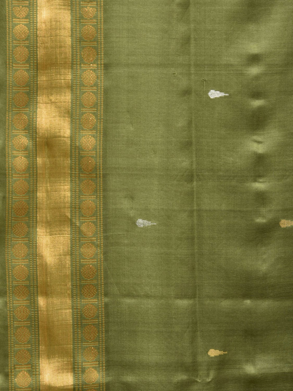 Olive Uppada Silk Handloom Saree with Karpur Pallu Design - Global Threads