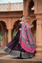 Vastranavya Navaratri Collection Myra Silk Lehenga & Blouse With Maslin Crochet Printed Dupatta Set - Wine