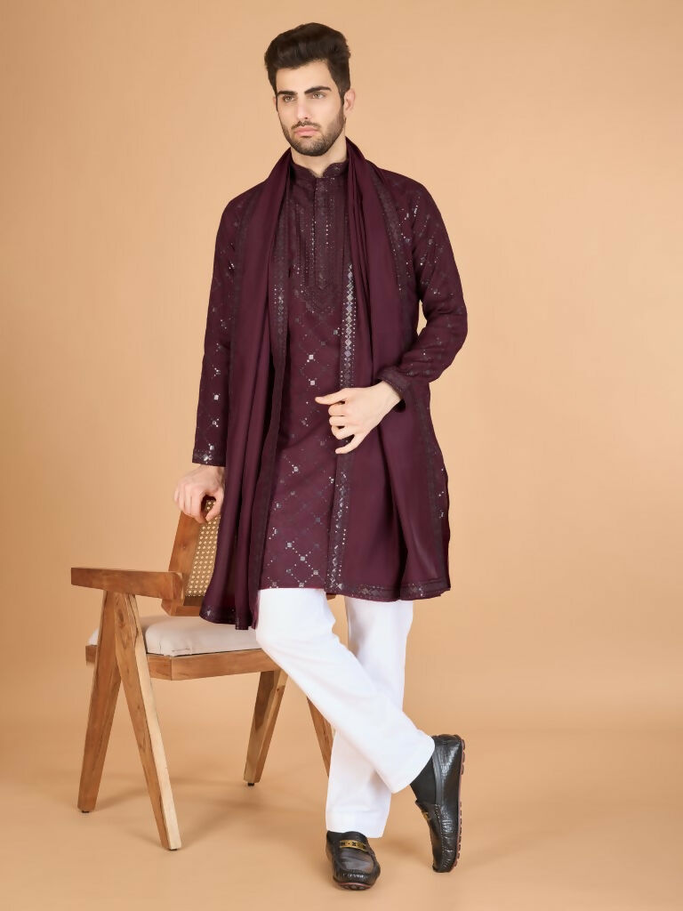 Vastranavya Maroon Exclusive Festival Wear Viscose Silk Thread & Sequence Embroidered Work Kurta with Dupatta
