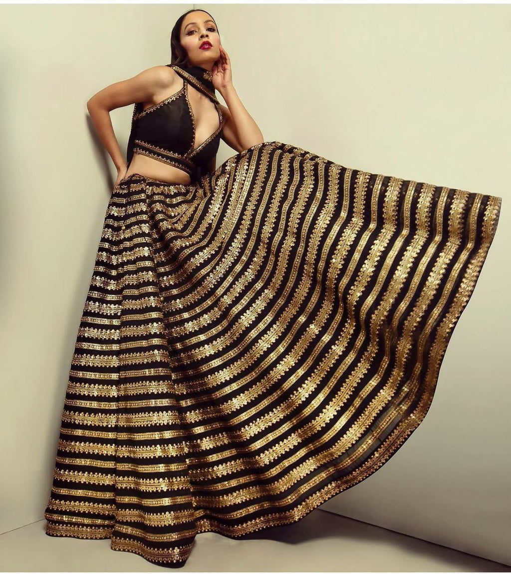 Jyoti Fashion Women's Black Heavy Kasturi Silk Sequins with Dori Embroidered Designer Lehenga Choli Set