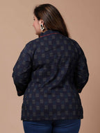 Miravan Women's Plus Size Blue Printed Indigo Kurti