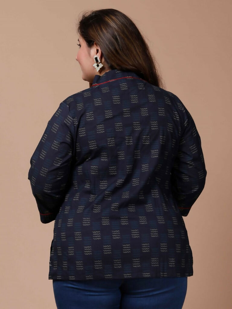Miravan Women's Plus Size Blue Printed Indigo Kurti