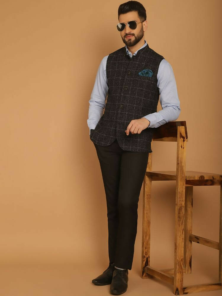 Even Apparels Pure Wool Nehru Jacket - Black