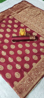 DEIANA'S Beautiful Designer Golden zari Soft Lichi Silk Saree - Maroon