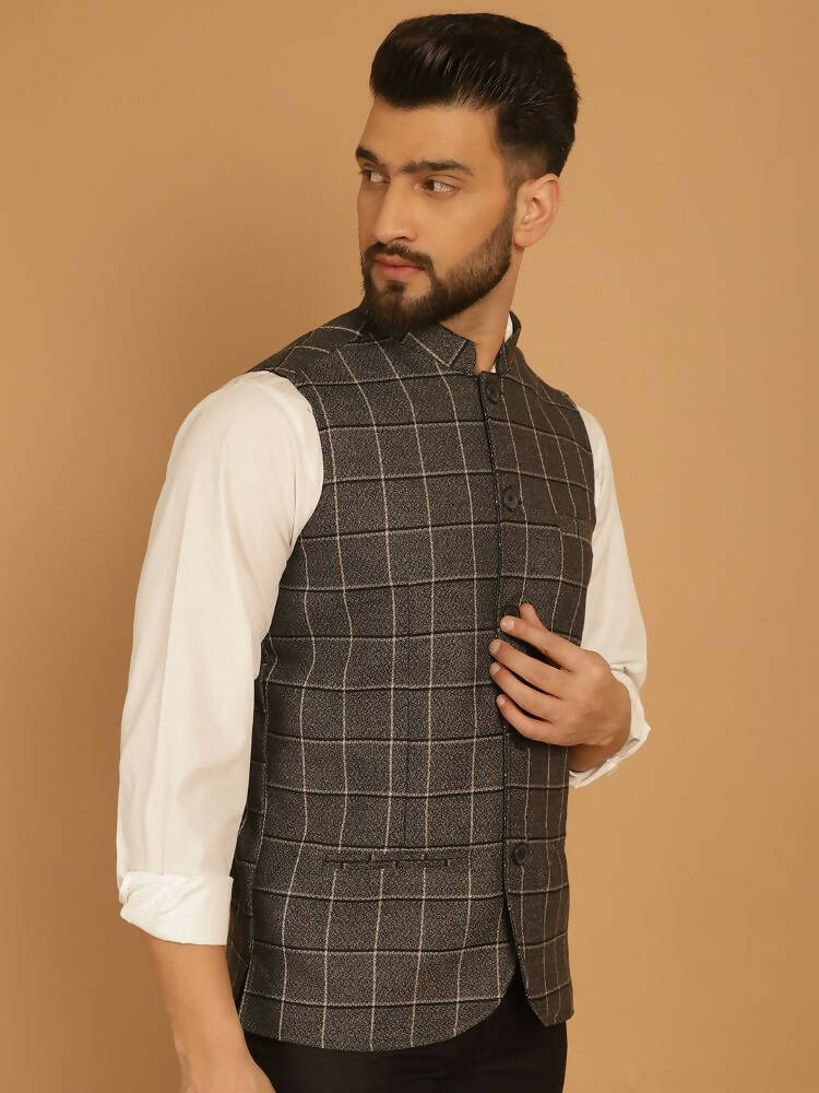 Even Apparels Nehru Jacket With Welt Pockets - Grey