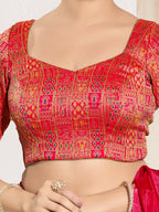 Joban Fashion Red Brocade Padded Blouse With Round Neck Elbow Sleeves - Distacart