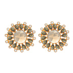 Nuyug 22K Gold Plated Faux Smoky Quartz & Crystal Studded Contemporary Floral Studs - Distacart