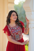 Joban Fashion Maroon Georgette Sequence Embroidery Work Gown - Distacart