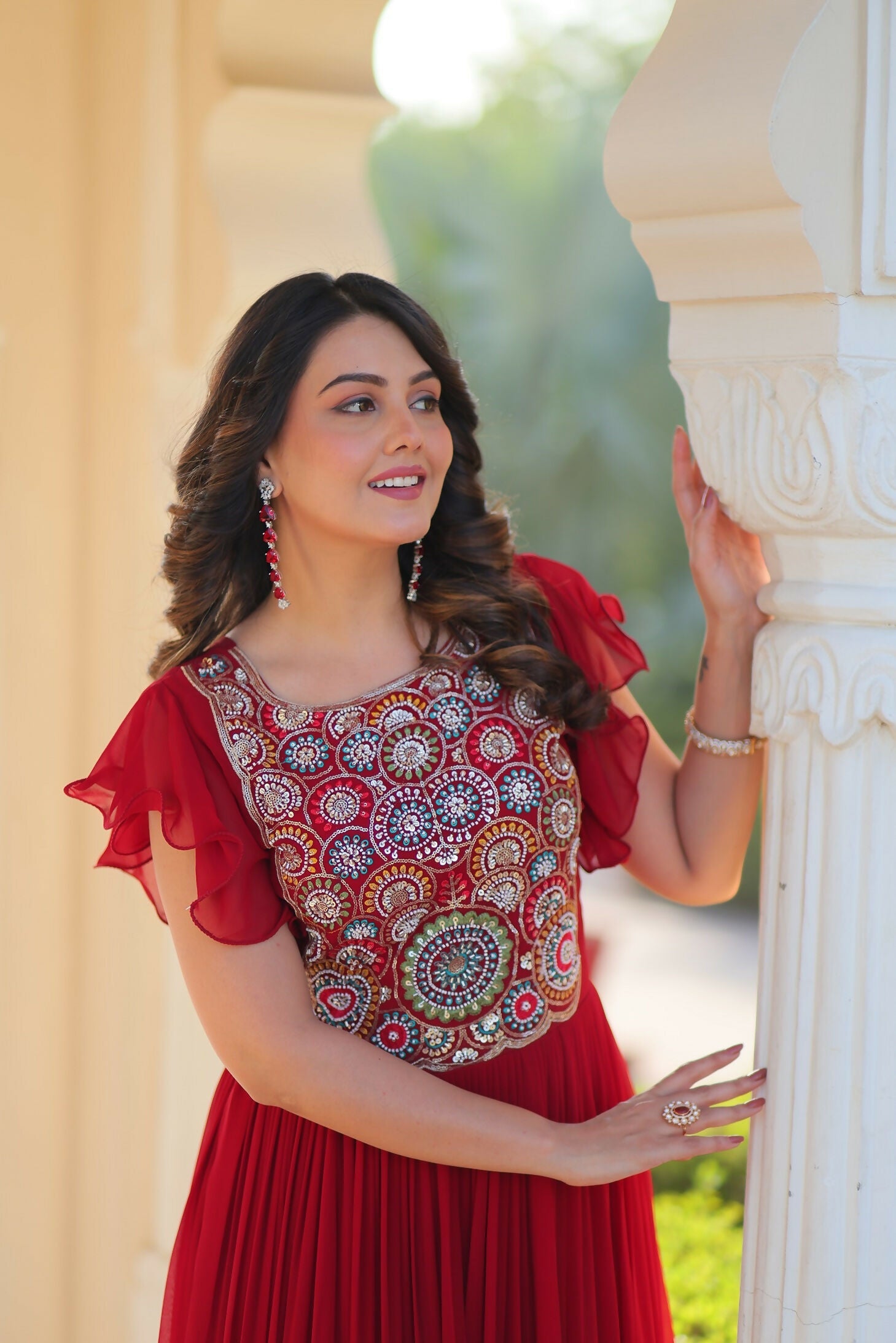 Joban Fashion Maroon Georgette Sequence Embroidery Work Gown - Distacart