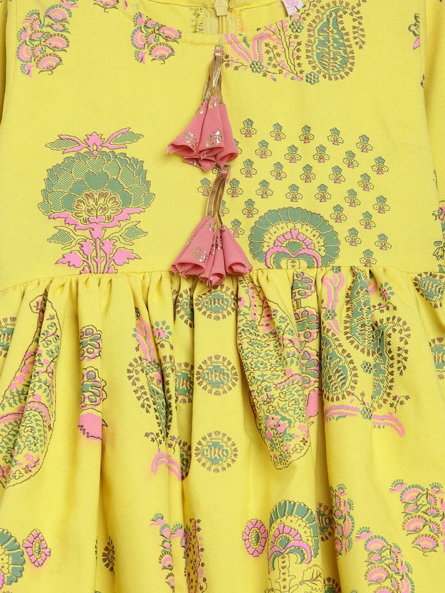 Ahalyaa Mustard Rayon Printed Kids Kurta Palazzo Sets For Kids For Girls