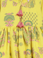 Ahalyaa Mustard Rayon Printed Kids Kurta Palazzo Sets For Kids For Girls