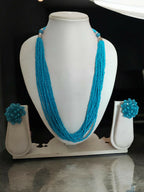 Inhanns Bloom Handmade Beaded Necklace With Earrings - 12 Layers - Skey Blue Necklace Set