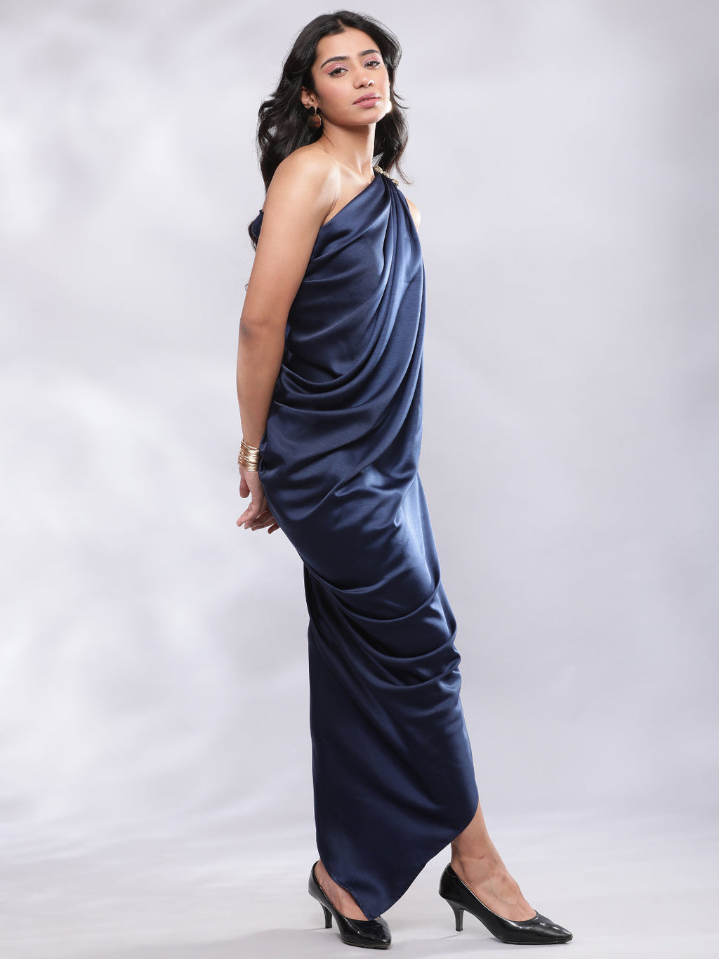 BohoJazz One Shoulder Drape Cowl Gown - Distacart