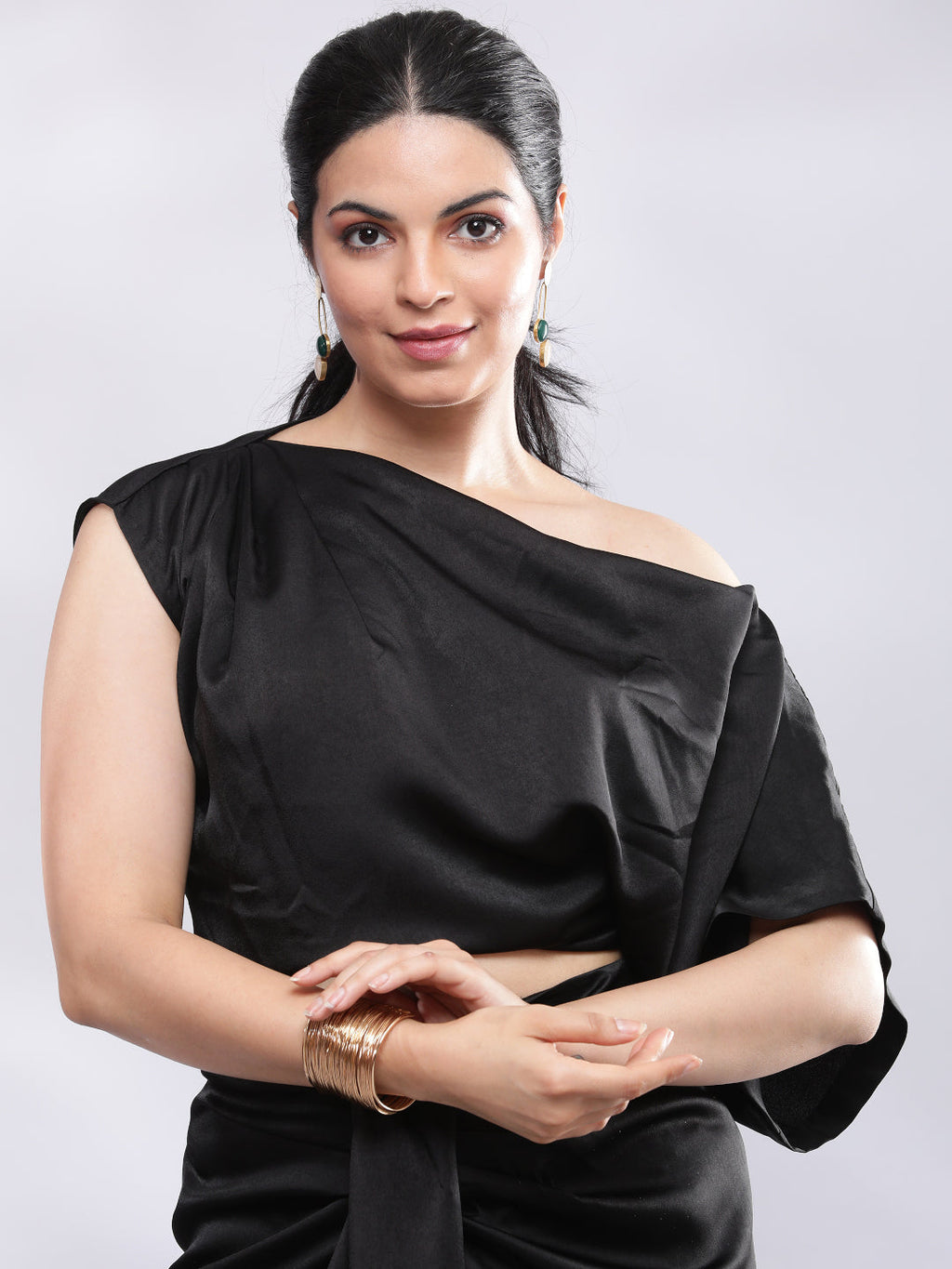 BohoJazz One Shoulder Drape Cowl Top - Black - Distacart