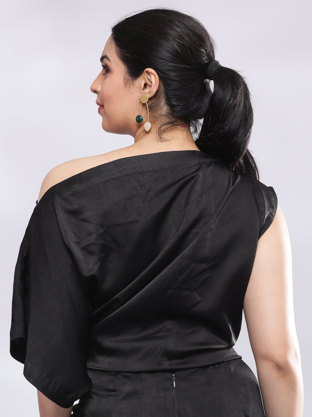 BohoJazz One Shoulder Drape Cowl Top - Black - Distacart