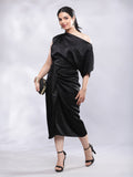 BohoJazz One Shoulder Drape Cowl Top - Black - Distacart