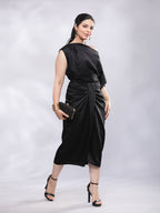 BohoJazz One Shoulder Drape Cowl Top - Black - Distacart