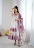 Evanik Onion Pink Soft Organza Silk With Floral Print Fully Flared Anarkali Pant With Dupatta Set - Distacart