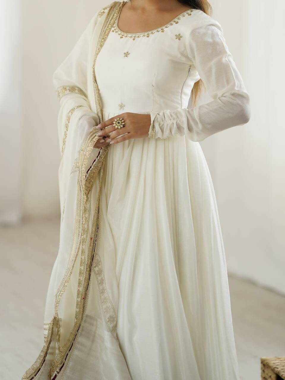 The52 Women's Gorgeous Chinon Silk Fabric Embroidery Work Flared Anarkali Pant and Dupatta Set - Distacart