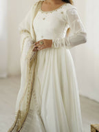 The52 Women's Gorgeous Chinon Silk Fabric Embroidery Work Flared Anarkali Pant and Dupatta Set - Distacart