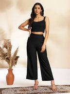 Janasya Black Crepe Solid Top,Bottom & Jacket